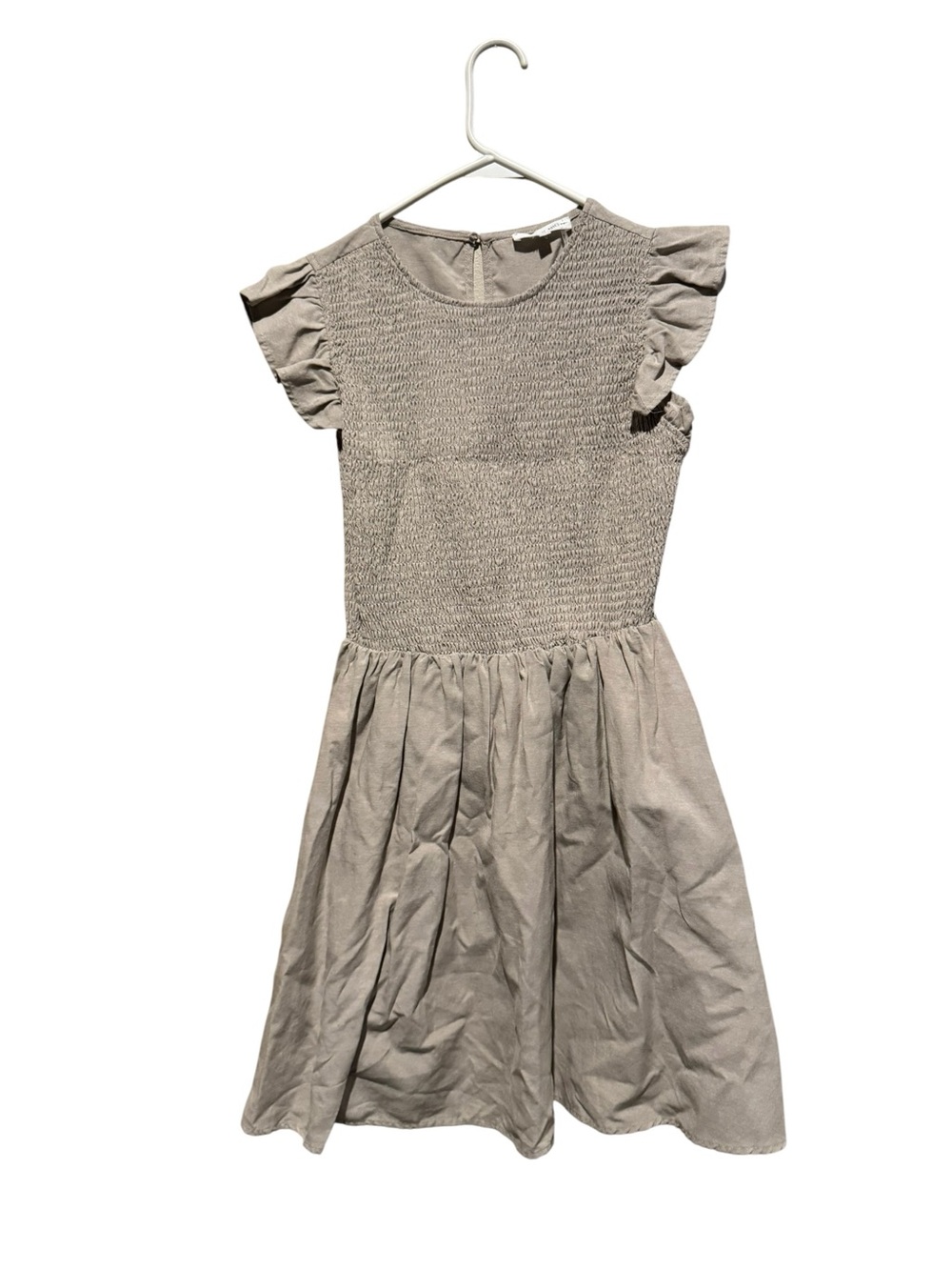 Free the Roses Taupe Smocked Flutter-Sleeve Mini Dress